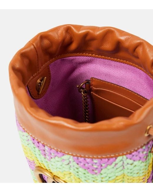 Gucci Multicolor Bucket-Bag GG Marmont Super Mini aus Raffiabast