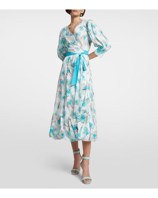 Diane von Furstenberg Blue Roxanna Printed Cotton-blend Poplin Midi Wrap Dress