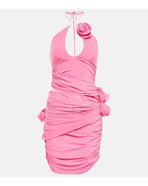 Magda Butrym Pink Flower-appliqué Cut-out Minidress