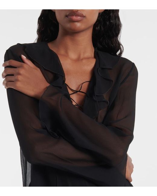 Nili Lotan Gray Bluse Gisella Aus Seidenchiffon