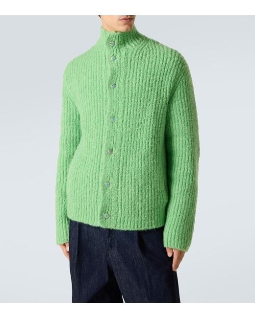 God's True Cashmere Green Ribbed-Knit Cashmere Boucle Cardigan for men