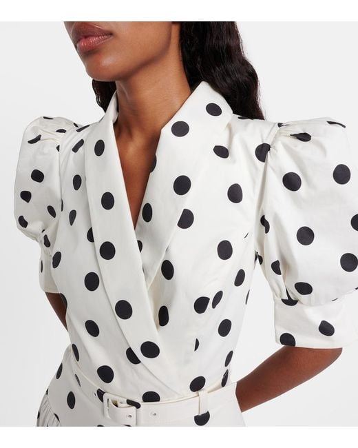 Rebecca Vallance White Maisie Polka-Dot Cotton-Blend Midi Dress