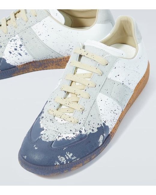 Maison Margiela Blue Replica Printed Leather Sneakers for men
