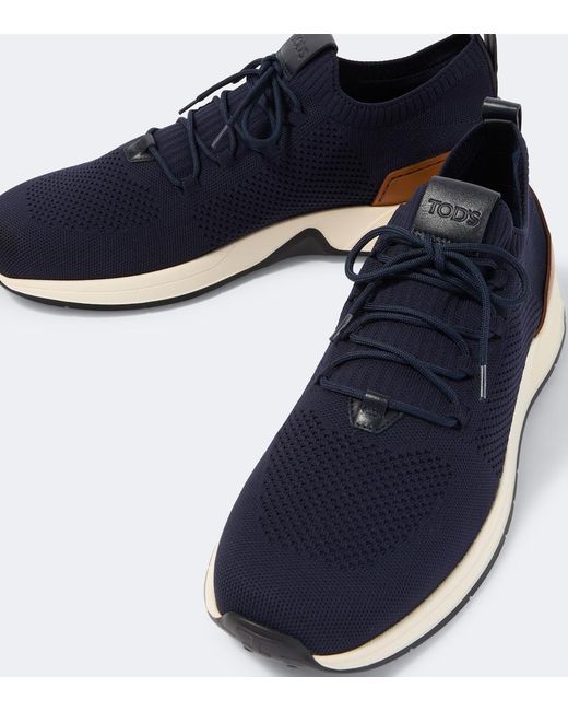 Tod's Blue Calzino Leather-Trimmed Sneakers for men