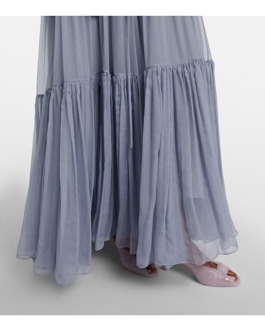 Chloé Blue Ruffled Silk Muslin Maxi Dress