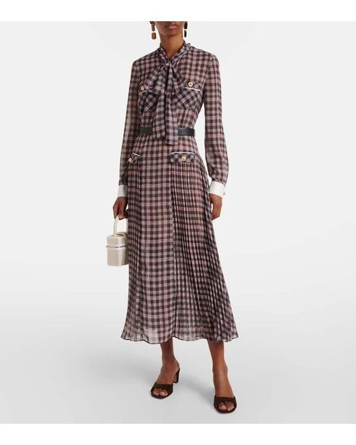 Self-Portrait Multicolor Checked Chiffon Midi Dress