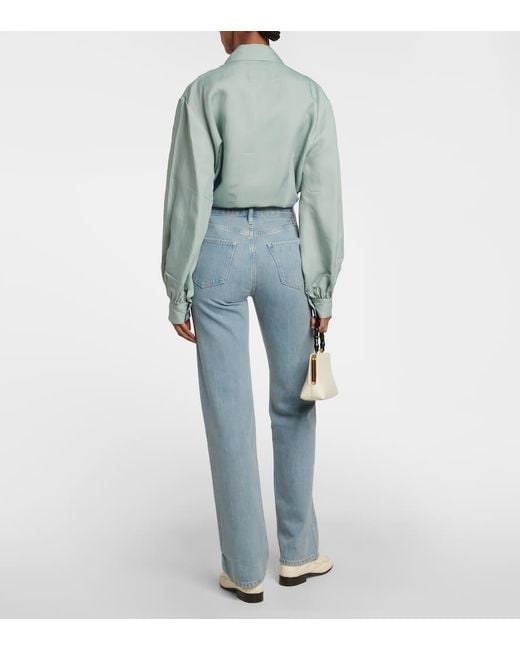 FRAME Blue High-Rise Straight Jeans Le Jane