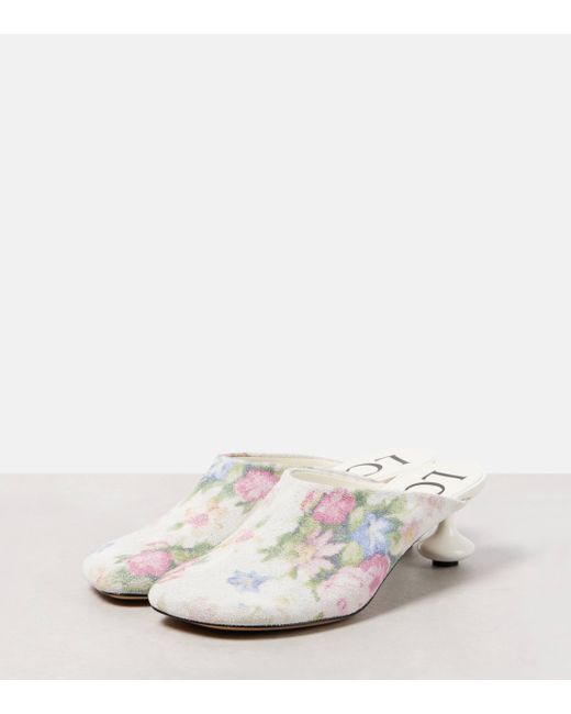 Loewe White Toy Floral Brushed Suede Mules