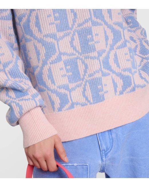Acne Blue Katch Cotton And Wool Jacquard Sweater