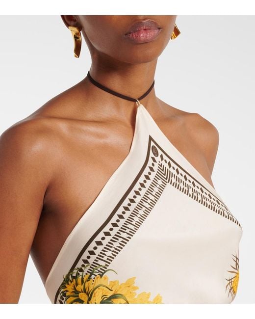 Blumarine Metallic Printed Halterneck Twill Top