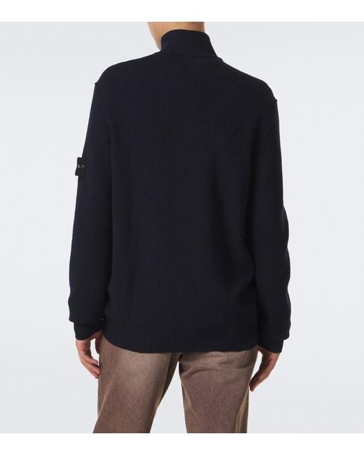 Stone Island Blue Compass Badge Virgin Wool Zip-Up Cardigan for men