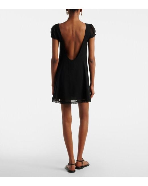 Posse Black Priscilla Lace-Trimmed Silk Minidress