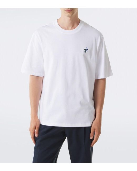 AMI White Ami De Cour Tulipe Cotton Jersey T-Shirt for men