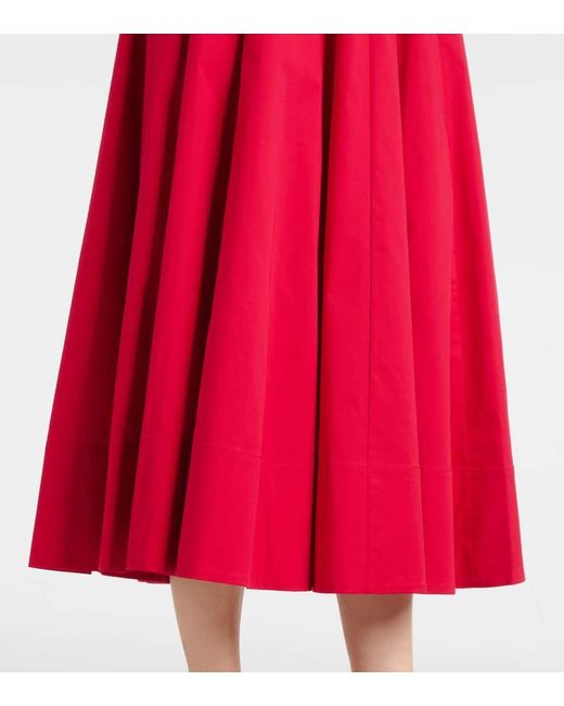 STAUD Women's Red Wells Cotton Poplin Midi Dress