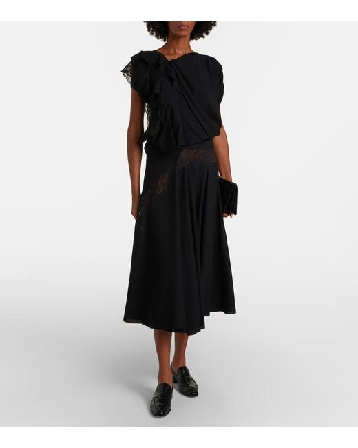 Junya Watanabe Black Asymmetric Lace-Trimmed Midi Dress