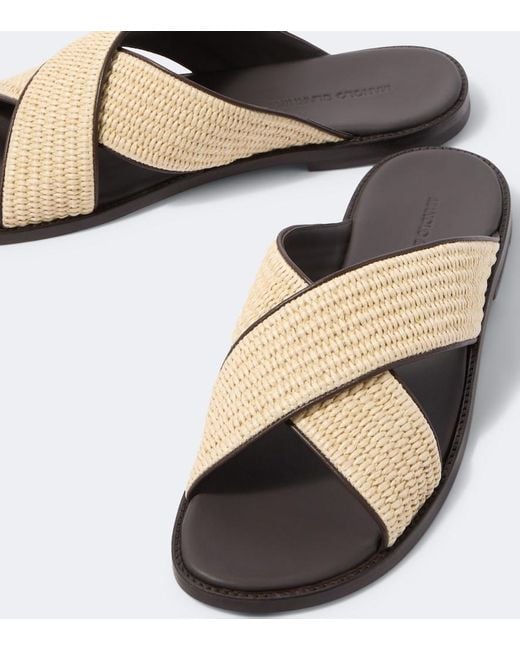 Manolo Blahnik Brown Otawi Leather-Trimmed Raffia Sandals for men