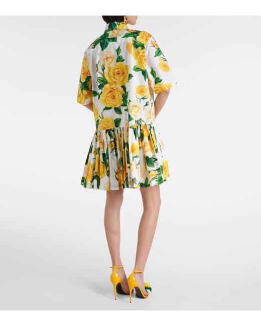 Dolce & Gabbana Yellow Floral Cotton Shirt Dress