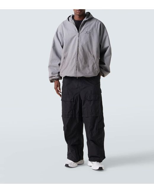 Balenciaga Gray Cotton Ripstop Zip-Up Hoodie for men