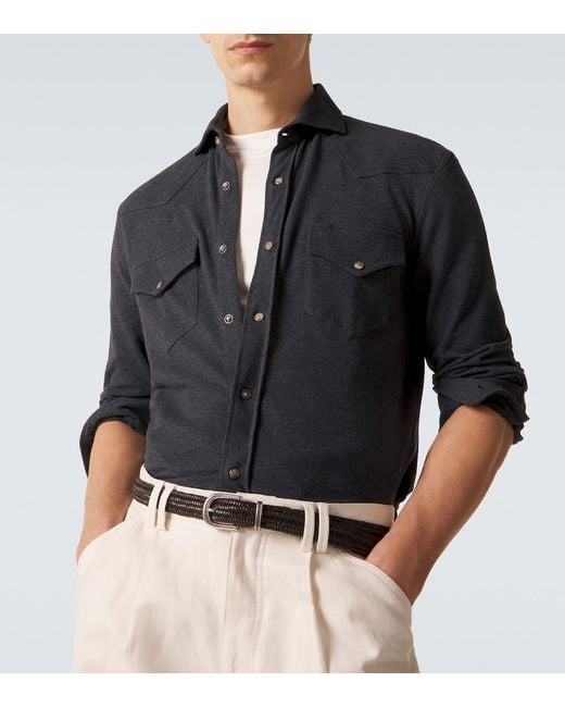 Brunello Cucinelli Blue Cotton Overshirt for men