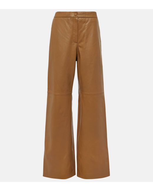 Yves Salomon Brown High-rise Leather Wide-leg Pants