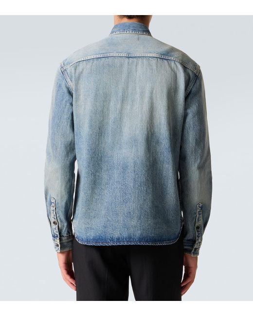 Saint Laurent Blue Cassandre Denim Shirt for men