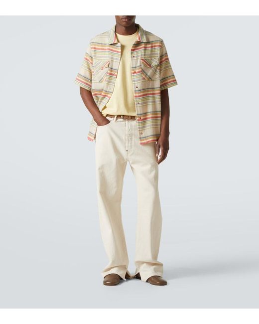 God's True Cashmere Natural Seaside Gauze Striped Cashmere Shirt for men