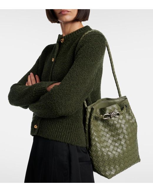 Bottega Veneta Green Andiamo Intrecciato Small Leather Bucket Bag