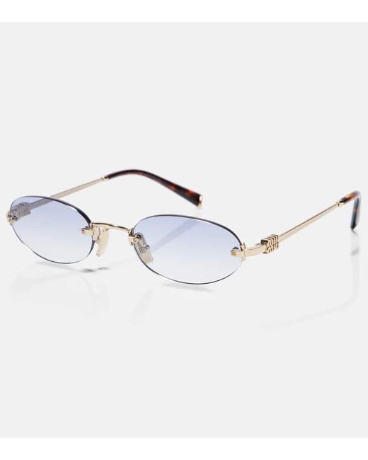 Occhiali Da Sole Ovali Con Logo di Miu Miu in Blue