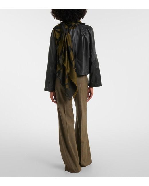 Max Mara Natural Checked Virgin Wool Wide-Leg Pants