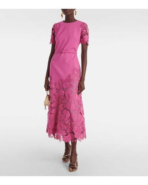 Oscar de la Renta Pink Orchid Guipure Wool-Blend Midi Dress
