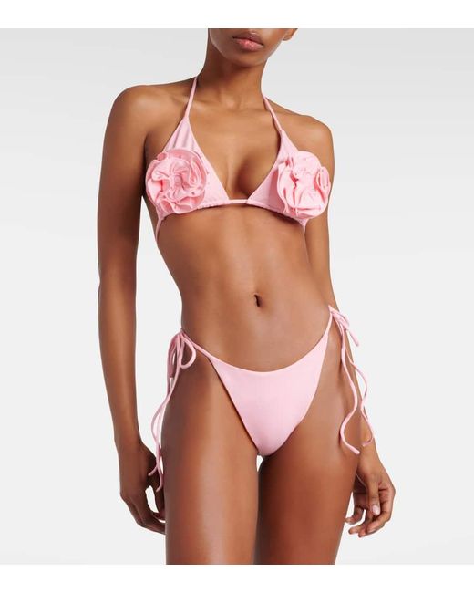 Magda Butrym Pink Floral-applique Triangle Bikini Top