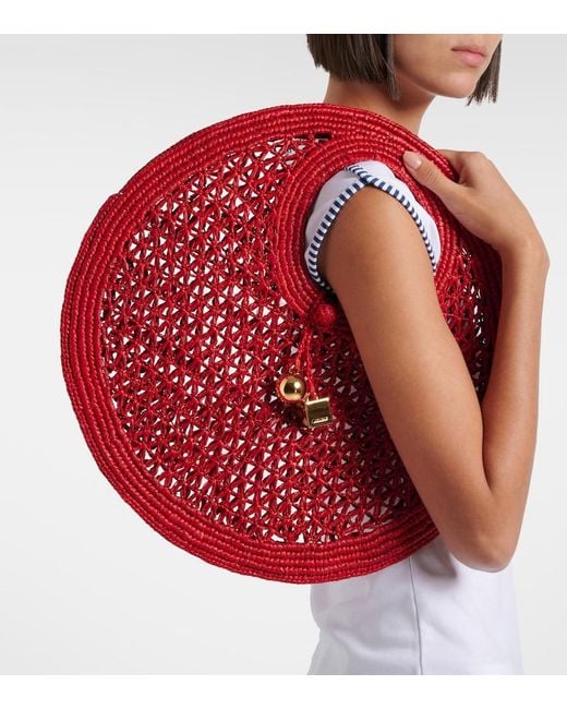 Jacquemus Red Spiaggia Small Raffia Top-Handle Bag