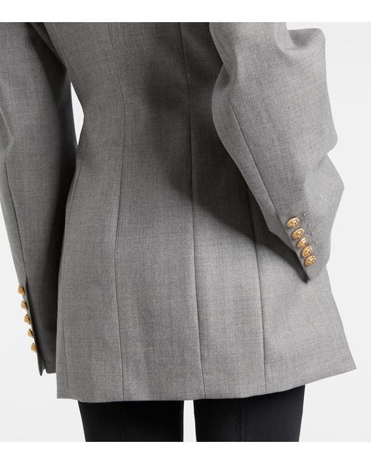 Balmain Gray Draped Virgin Wool Blazer Dress