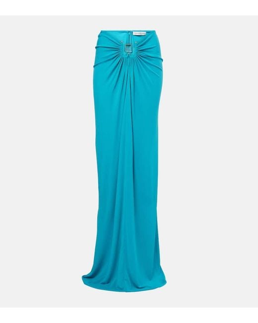 Christopher Esber Blue Embellished Draped Jersey Maxi Skirt