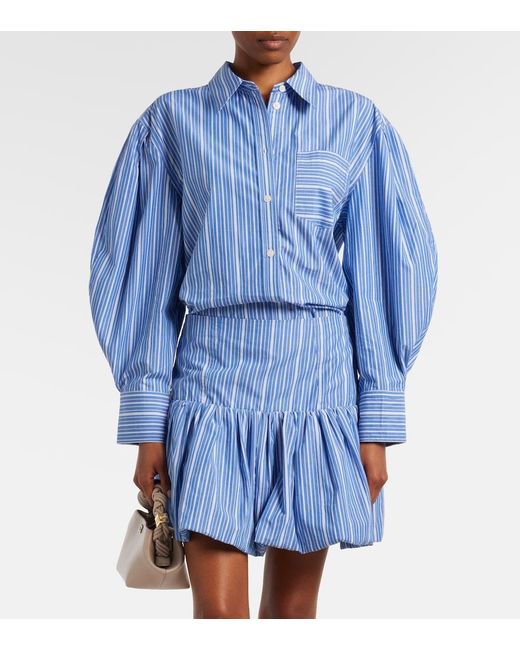 Ganni Blue Striped Oversized Cotton Poplin Shirt