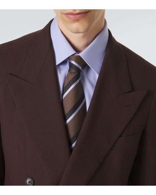 Brioni Brown Striped Silk Jacquard Tie for men