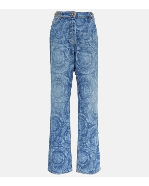 Jeans rectos Barocco de tiro alto Versace de color Blue