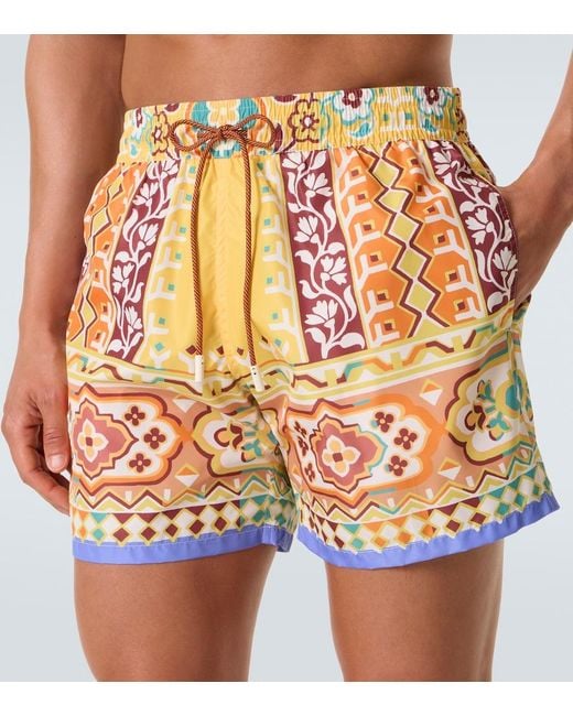Etro Orange Printed Swim Trunks for men