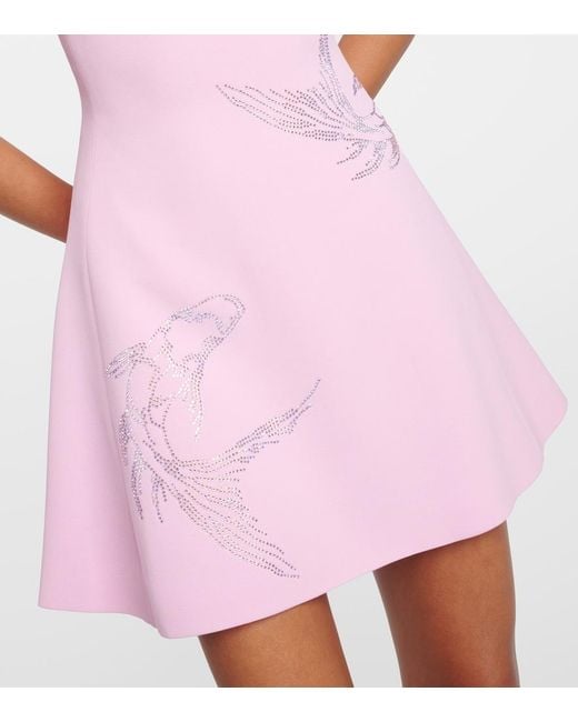 David Koma Pink Rhinestone-embellished Flared-hem Stretch-woven Mini Dress