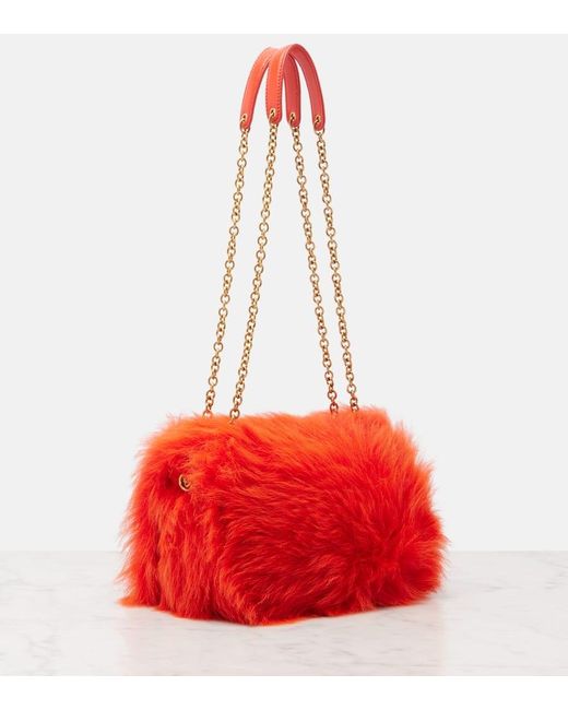 Saint Laurent Red Jamie 4.3 Mini Shearling Shoulder Bag