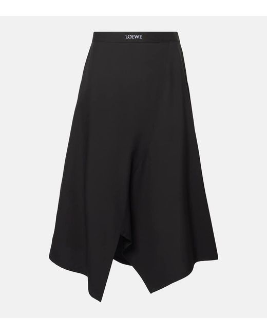 Loewe Black Asymmetric Wool Midi Skirt