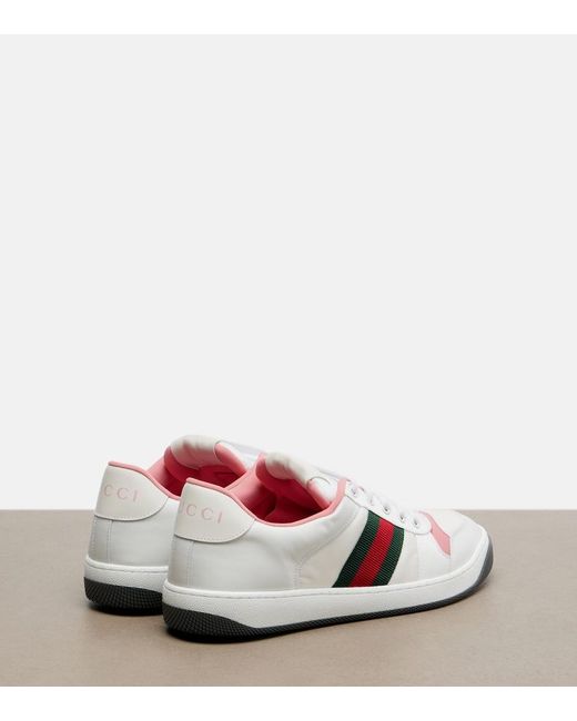 Gucci White Screener Leather-Trimmed Sneakers