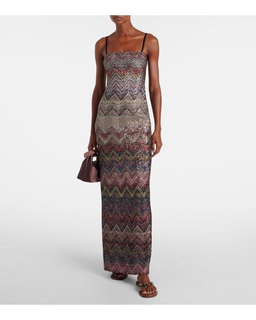 Missoni Multicolor Zig Zag Embellished Maxi Dress