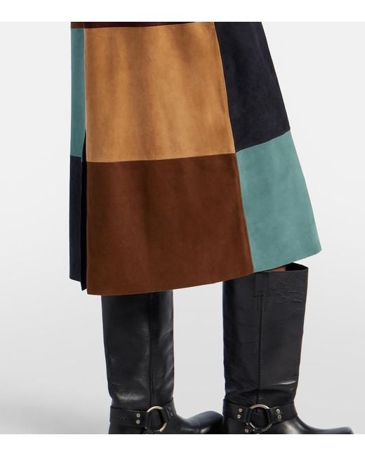 Rixo Multicolor Patchwork Suede Coat