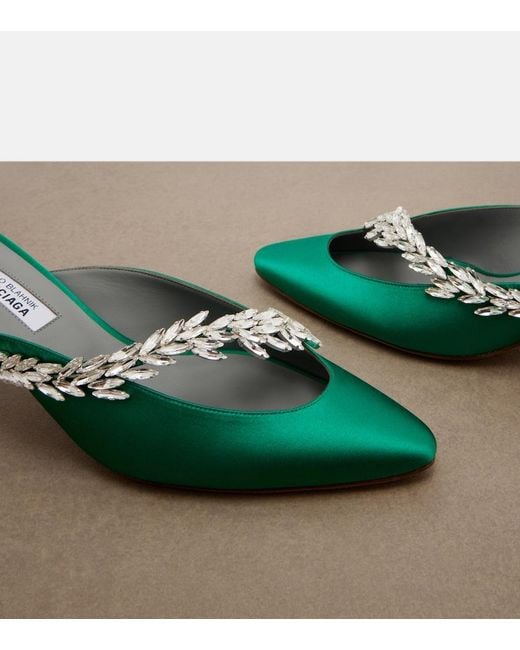 Balenciaga Green X Manolo Blahnik Embellished Satin Mules