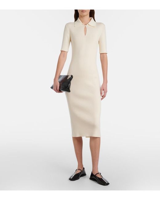Jil Sander White Knitted Wool Midi Dress