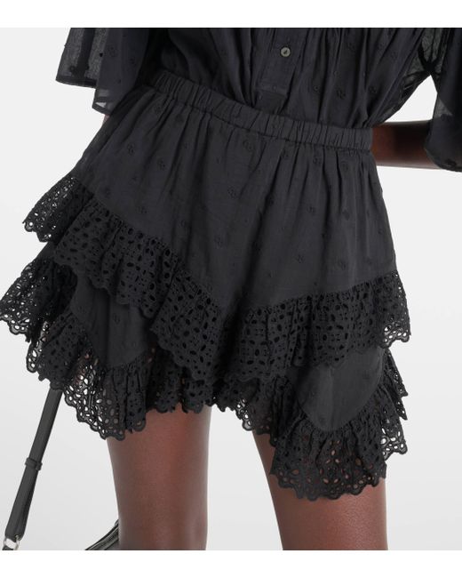Isabel Marant Black Sukira Ruffled Cotton Miniskirt
