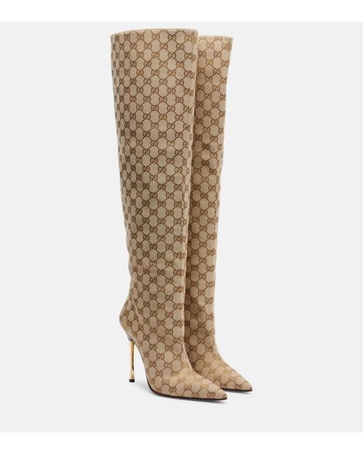 Gucci Natural Bombshell Gg Canvas Over-The-Knee Boots