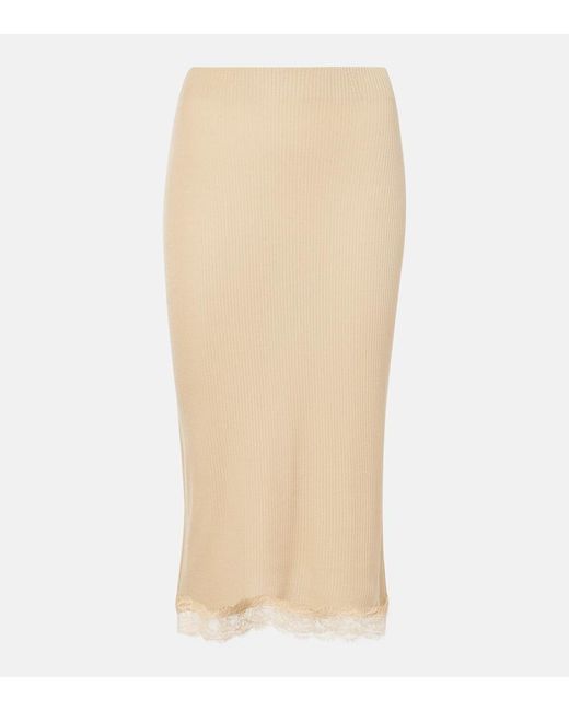 The Row Natural Indira Lace-Trimmed Silk-Blend Midi Skirt