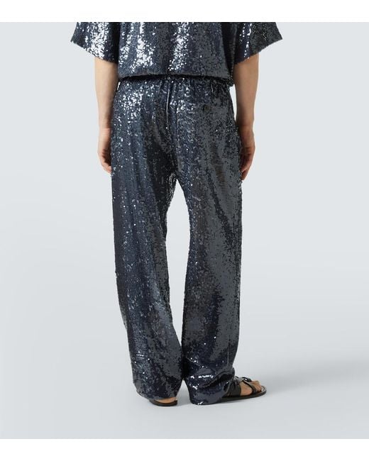 Dries Van Noten Blue Sequined Straight Pants for men